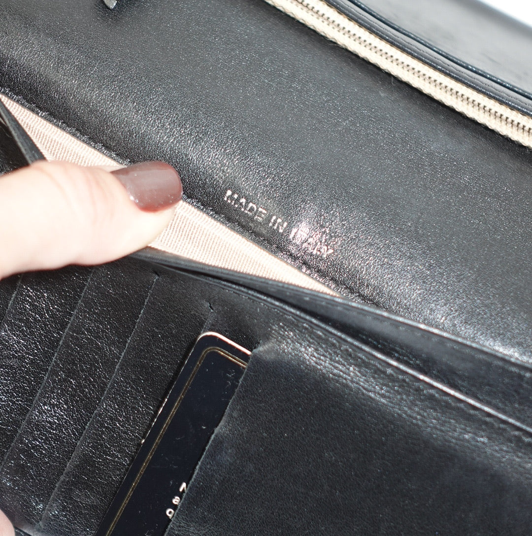 Chanel Black Leather CC Logo Long Wallet