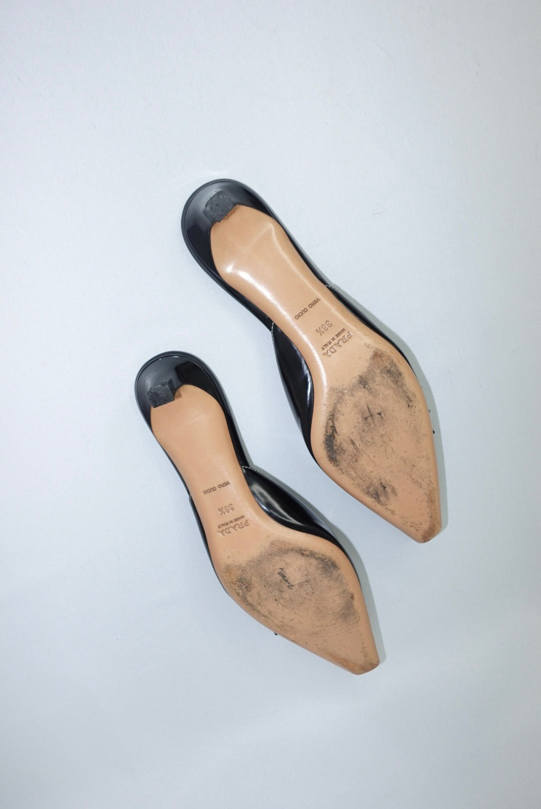 Prada Black Leather Kitten Heel Mules 38.5