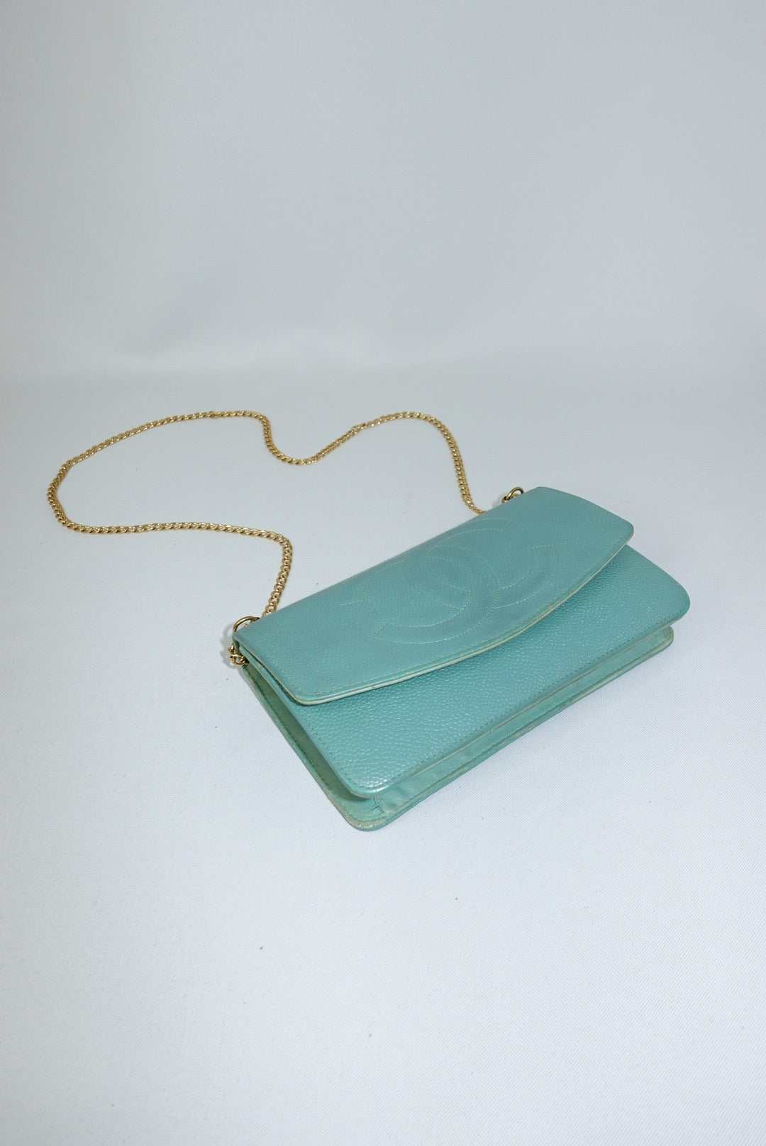 Chanel Re-Worked Flap W.O.C. Teal CC logo