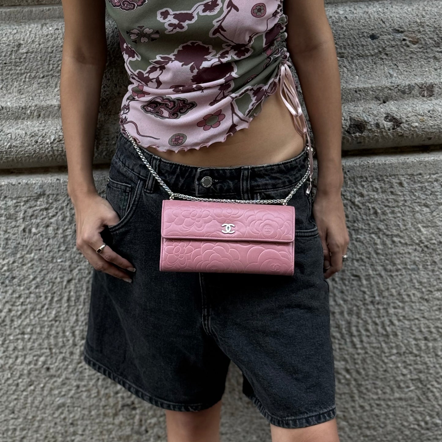 Chanel Pink Camelia Wallet w/Chain