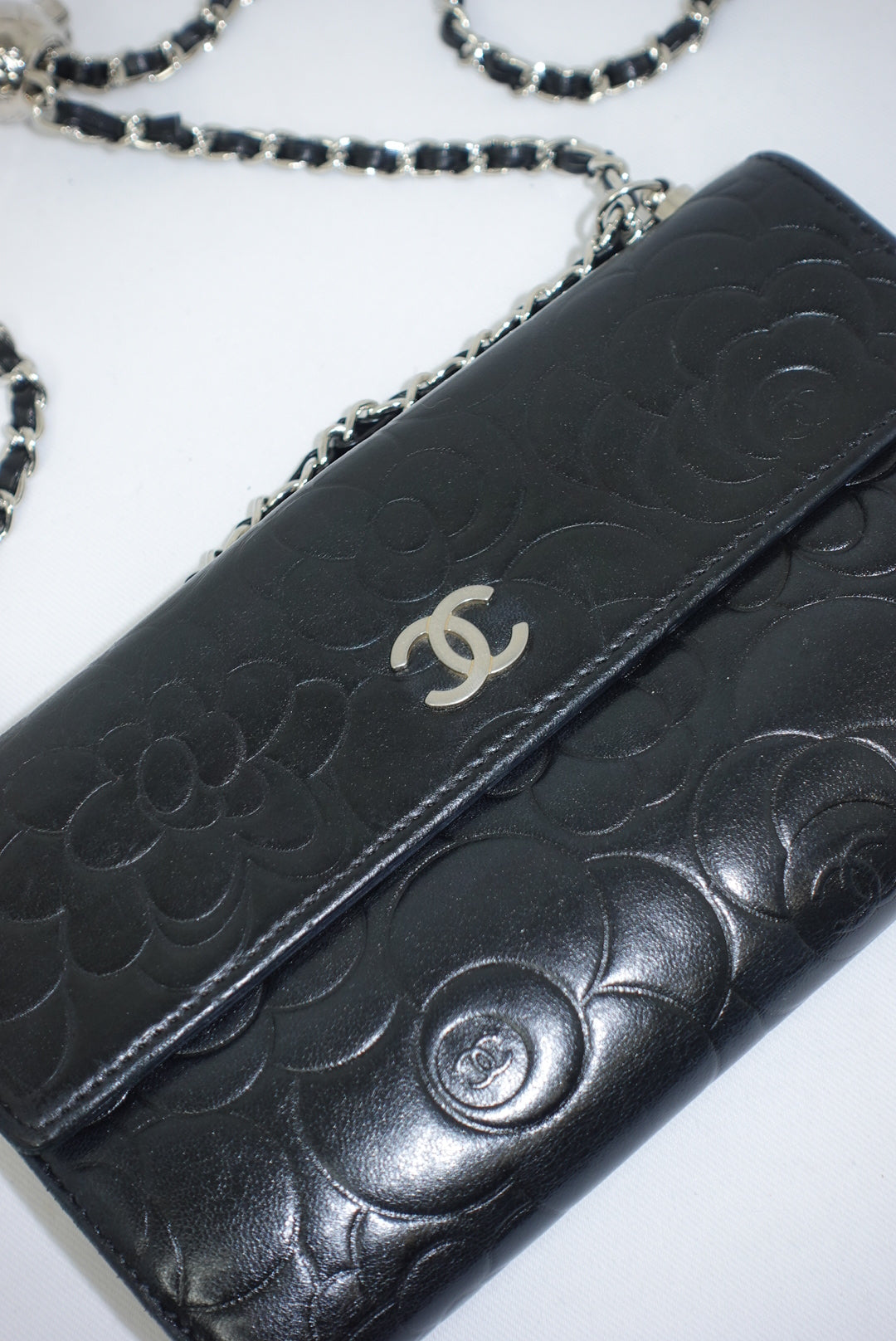 Chanel Re-Worked Flap Vintage Camellia Limited Edition Wallet with Chain