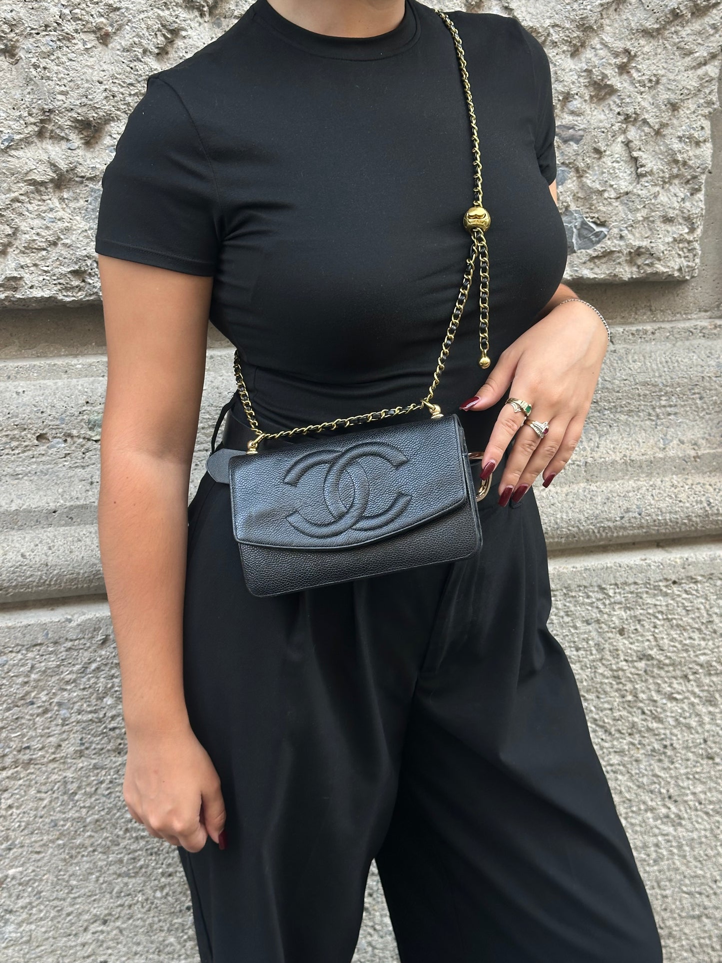 Chanel Re-Worked Vintage Flap W.O.C. Black Caviar CC logo