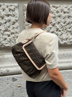 Vintage Fendi Zucca canvas Mini Chef shoulder bag with cream leather and gold hardware
