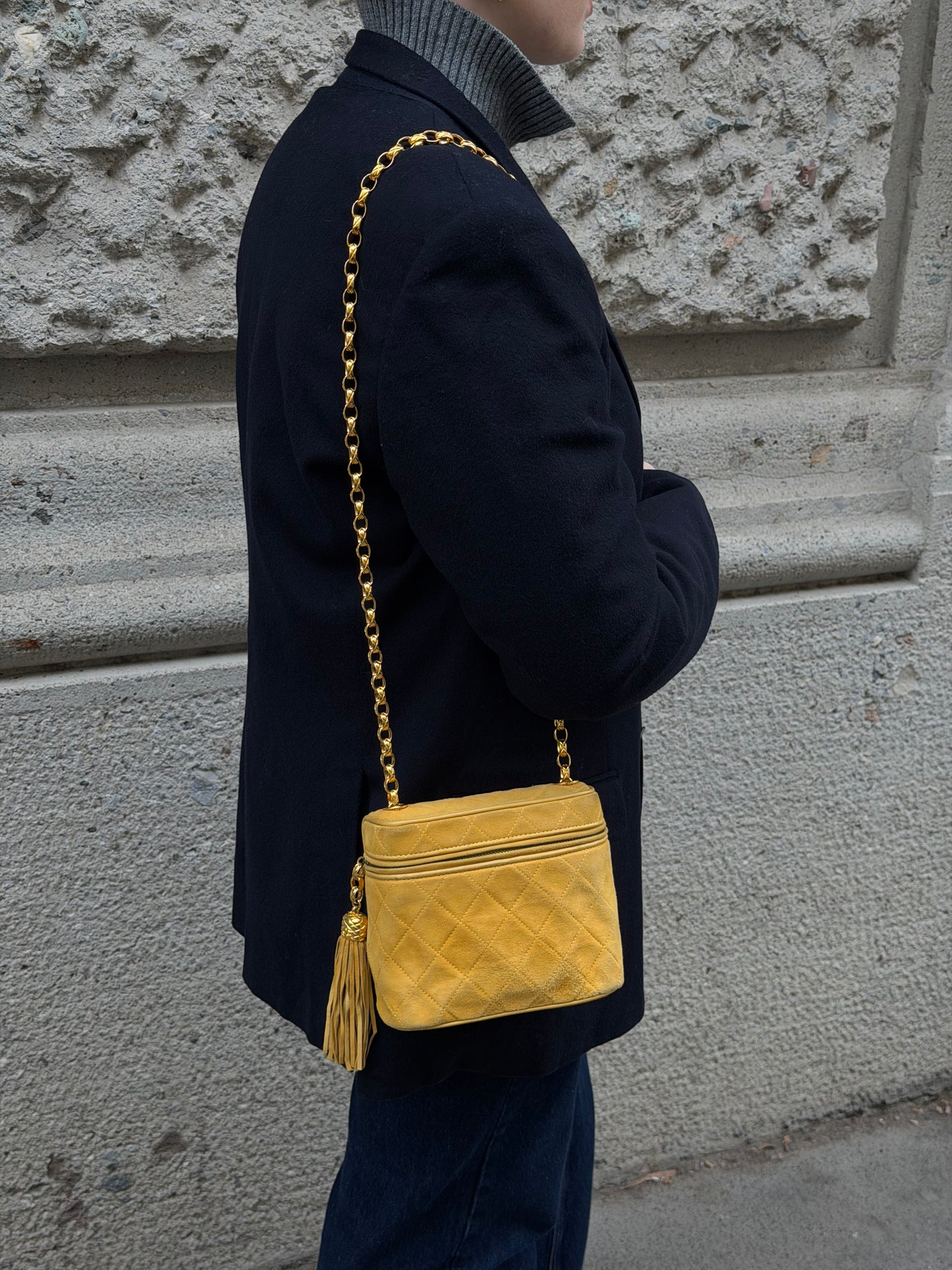 Chanel Vintage Mustard Yellow Vanity Shoulder Bag