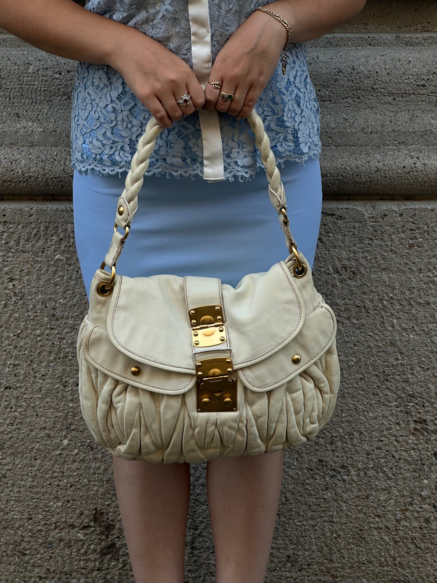 MIU MIU Vintage Coffer Off-White Matelassé Bag