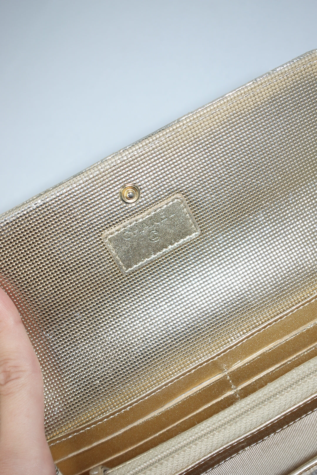 Chanel Re-Worked Timeless Flap Silver and Gold Vintage Wallet w/Chain