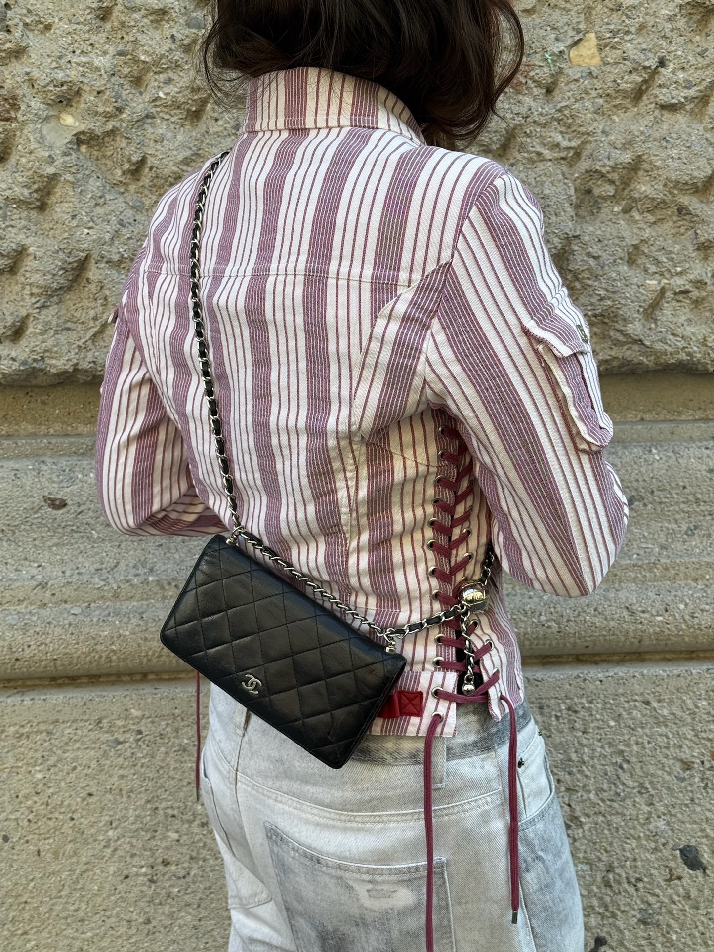 Chanel Re-Worked Black Timeless Bifold Vintage Wallet with Chain