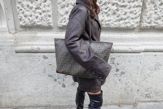 Fendi FF Zucca Brown Vintage Canvas Tote Bag
