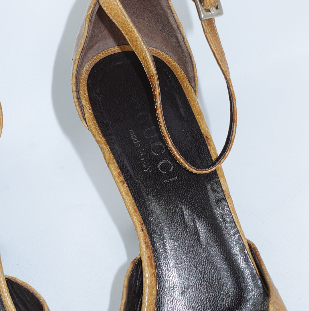 Gucci Reptile Mustard Kitten Heels 37.5
