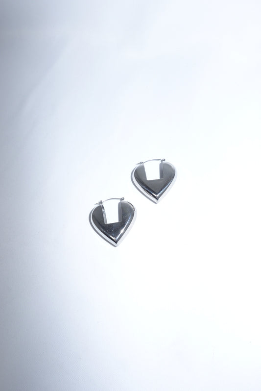 Stainless Steel Geometric Heart Silver Toned Big Earrings