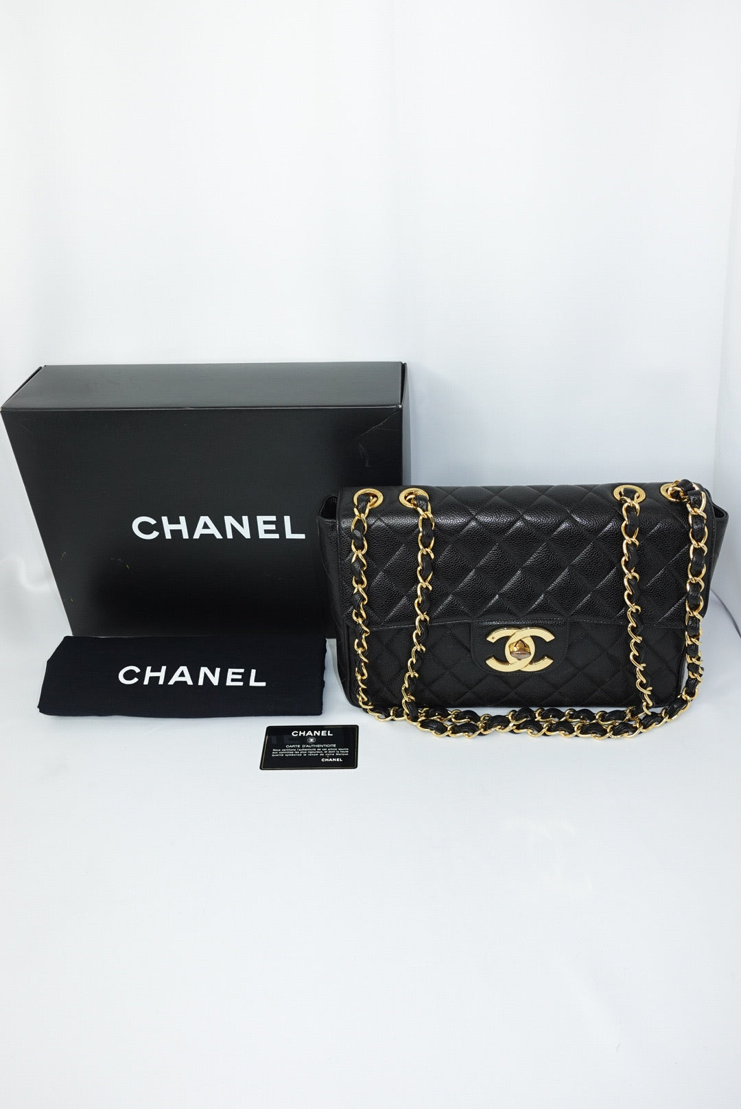 Chanel Vintage Jumbo Maxi Logo Caviar Leather