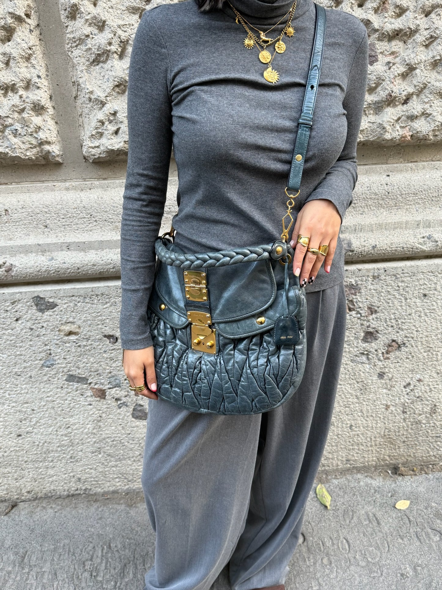 Miu Miu Steel Blue Coffer Shoulder Bag