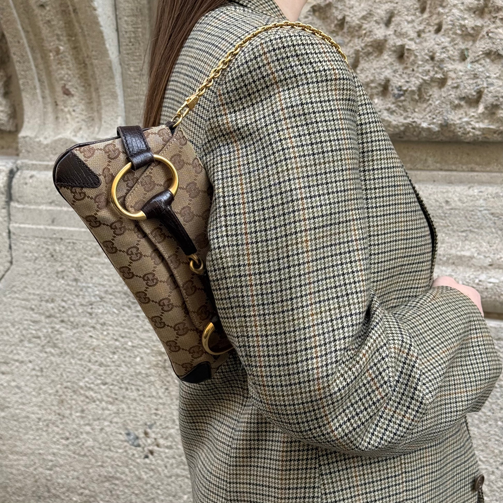 Gucci Horsebit Chain Brown GG Canvas & Leather Shoulder Bag