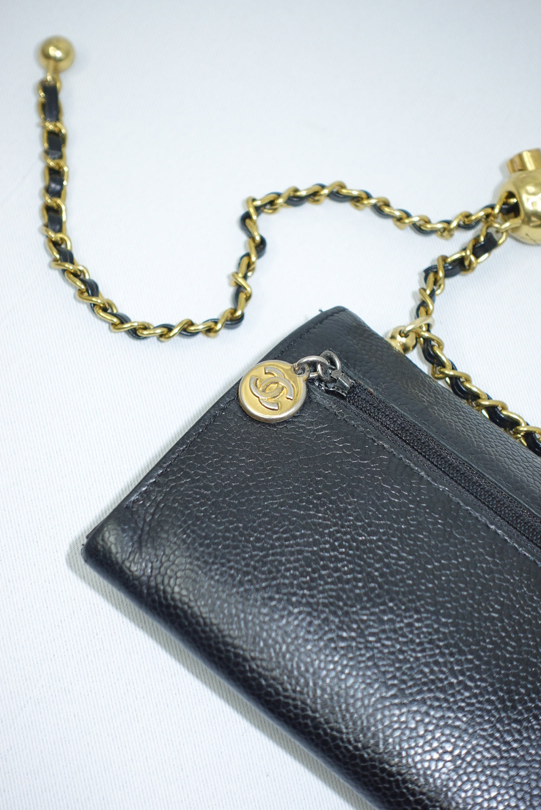 Chanel Re-Worked Vintage Long Flap Wallet With Chain Black Caviar CC logo