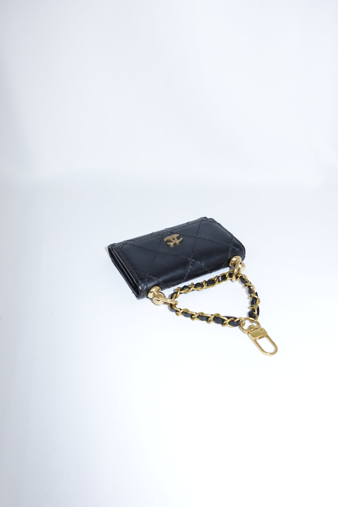 122. Re-Worked Chanel Timeless Mini Keychain Quilted Black Leather W.O.C.