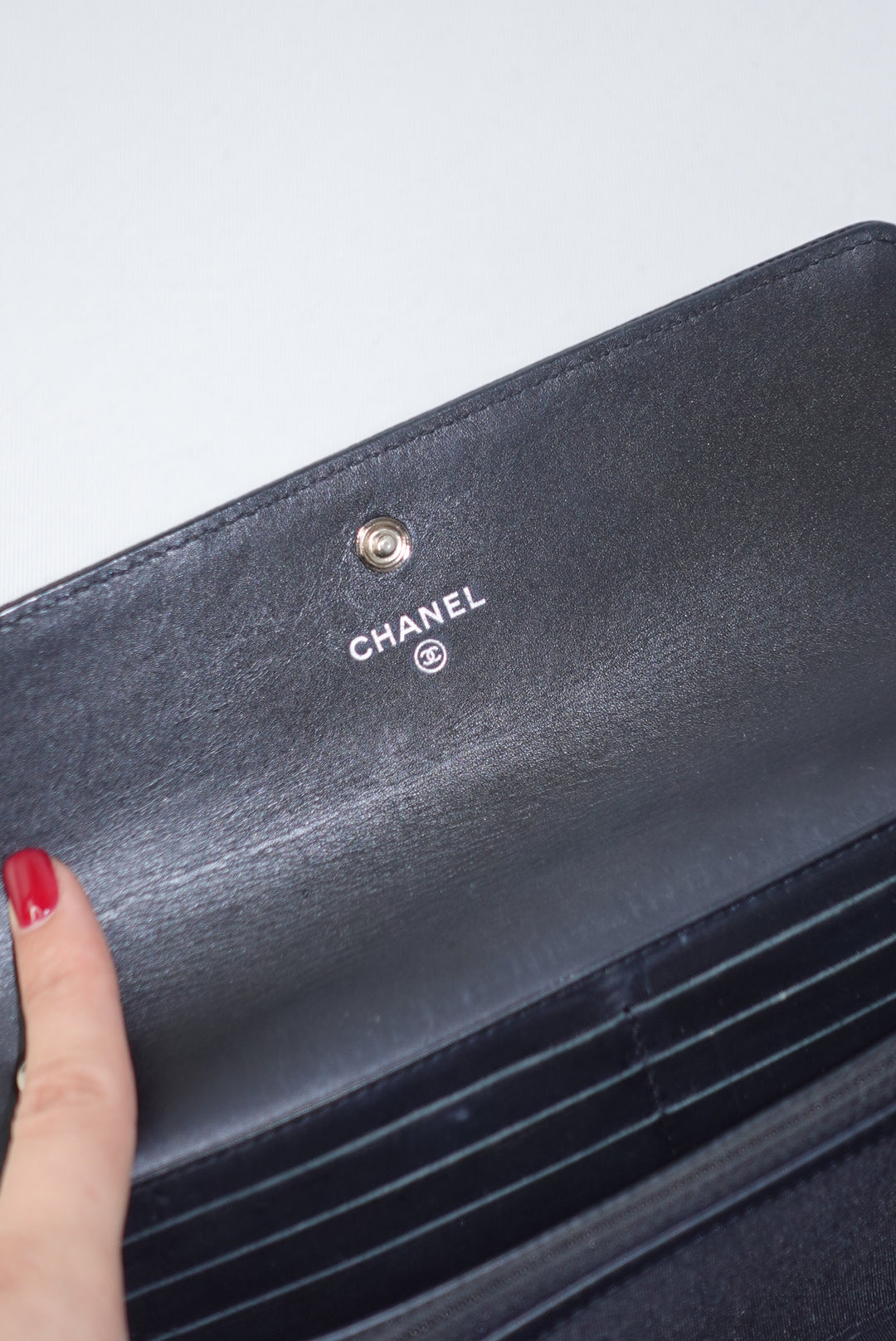 Chanel Re-Worked Flap Long Wallet With Chain Black Embossed CC logo