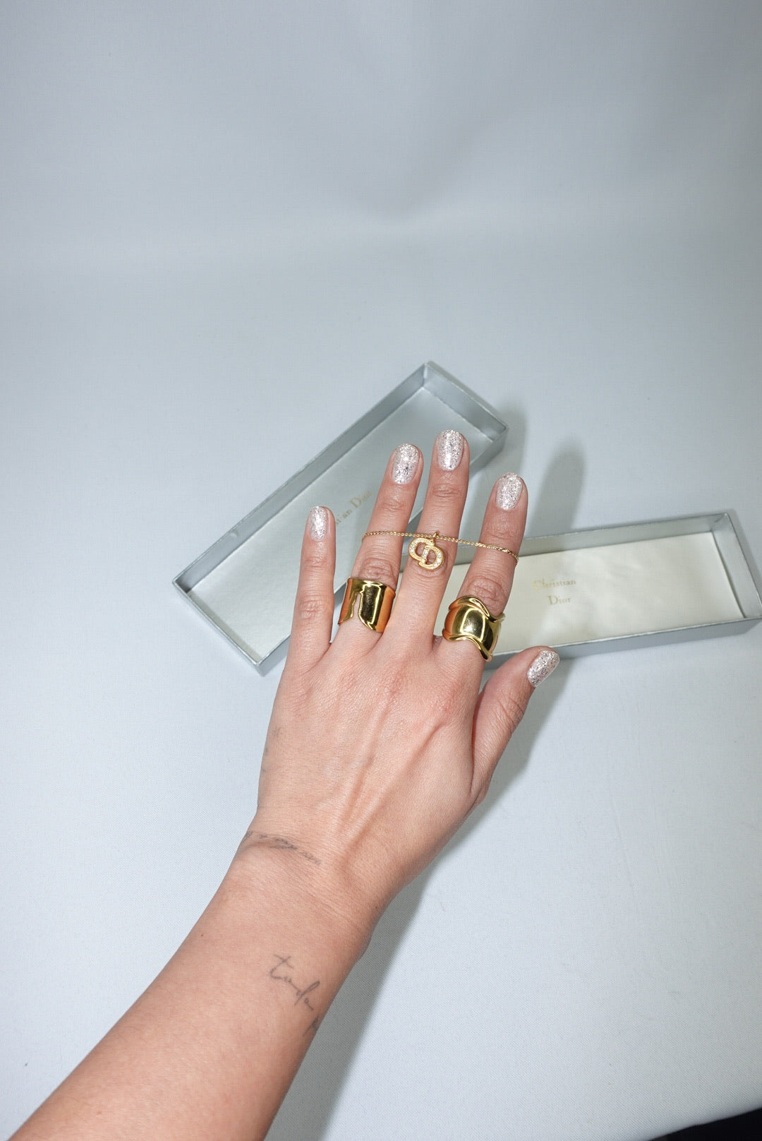 Christian Dior Gold Toned Vintage Necklace Crystals CD Logo