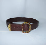 Chanel Vintage Chocolate Brown Leather Belt Gold CC