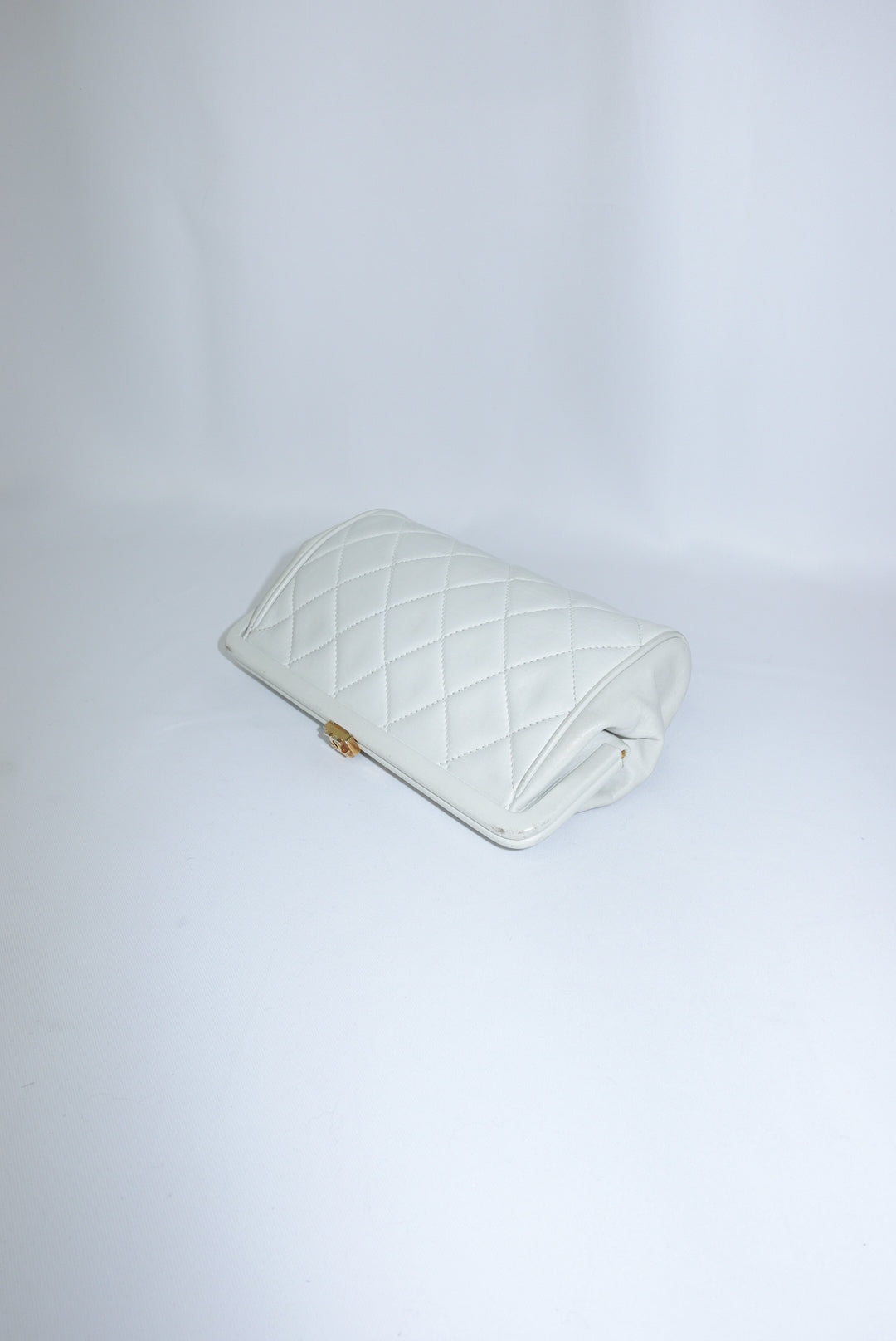 Chanel Vintage White Quilted Leather Clutch