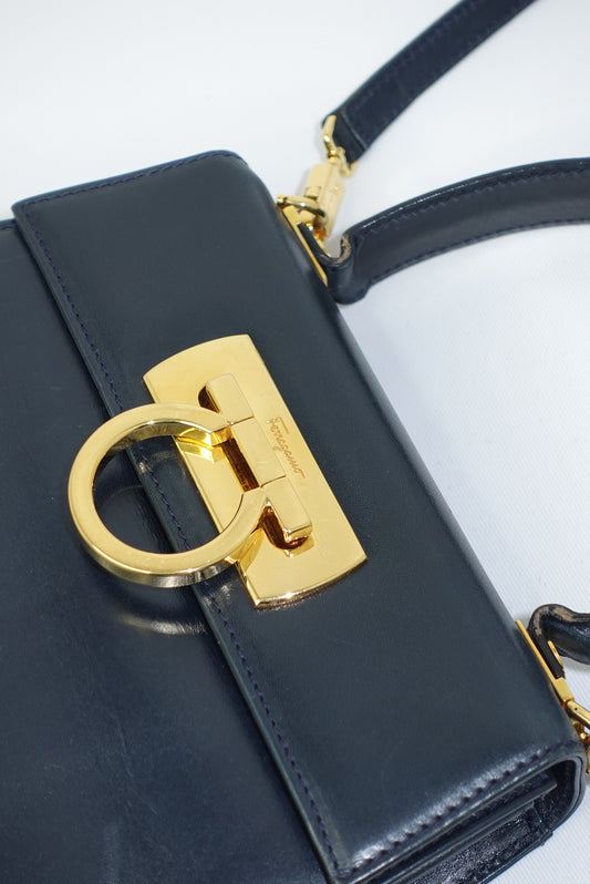 Ferragamo Vintage Navy Iconic Top Handle Bag
