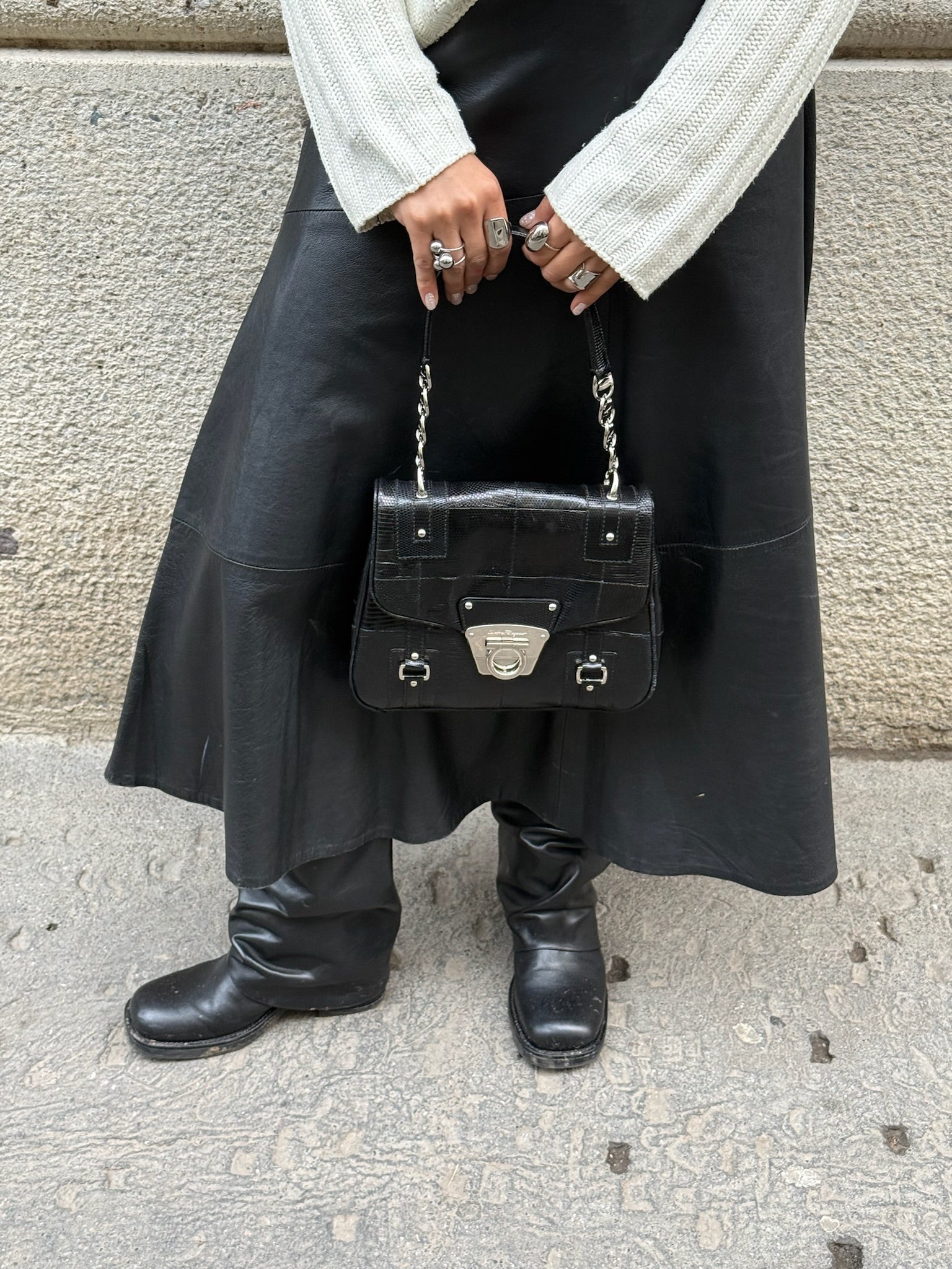 ferragamo gancio vintage top handle bag