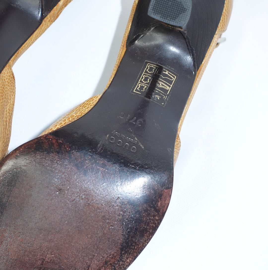 Gucci Reptile Mustard Kitten Heels 37.5