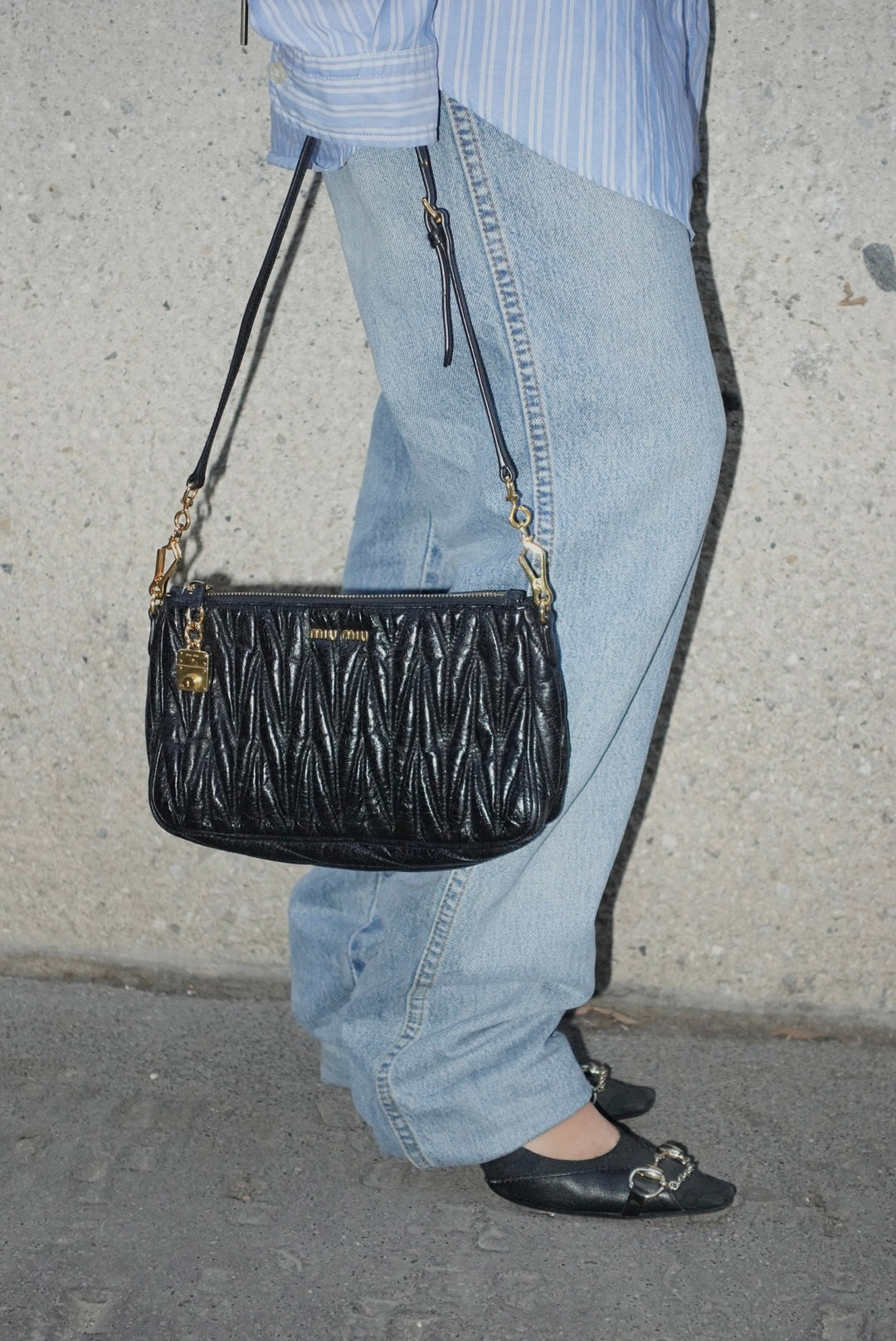 Miu Miu Vintage Wander Matelassé Black Bag w/ Charm