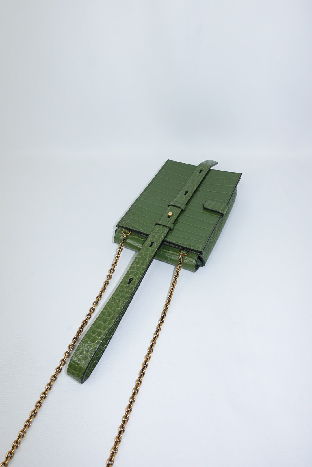 Ferragamo Croc Print Gancini Green Handbag W/ Chain