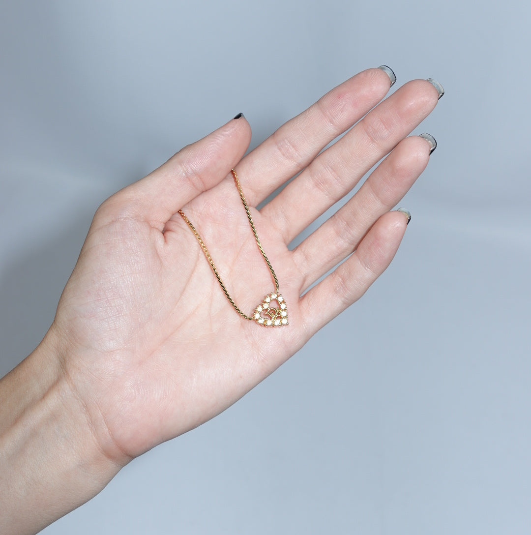     Vintage Christian Dior crystal heart necklace in gold tone