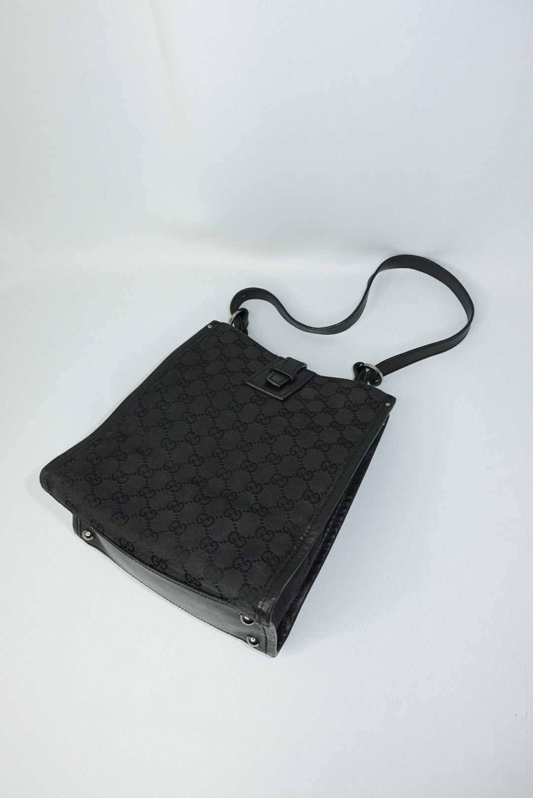 Gucci Vintage Black Canvas and Leather Shoulder Bag