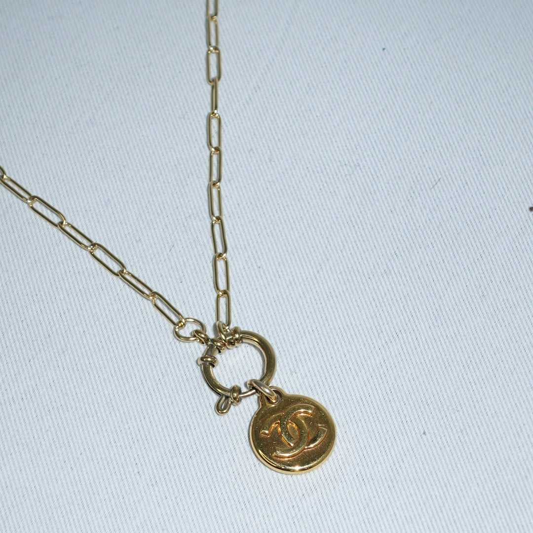 Chanel gold tone reworked vintage pendant necklace statement jewelry