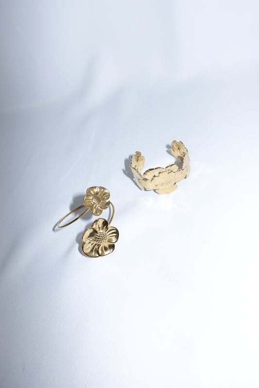Adjustable Floral Arm Cuff in Stainless Steel
