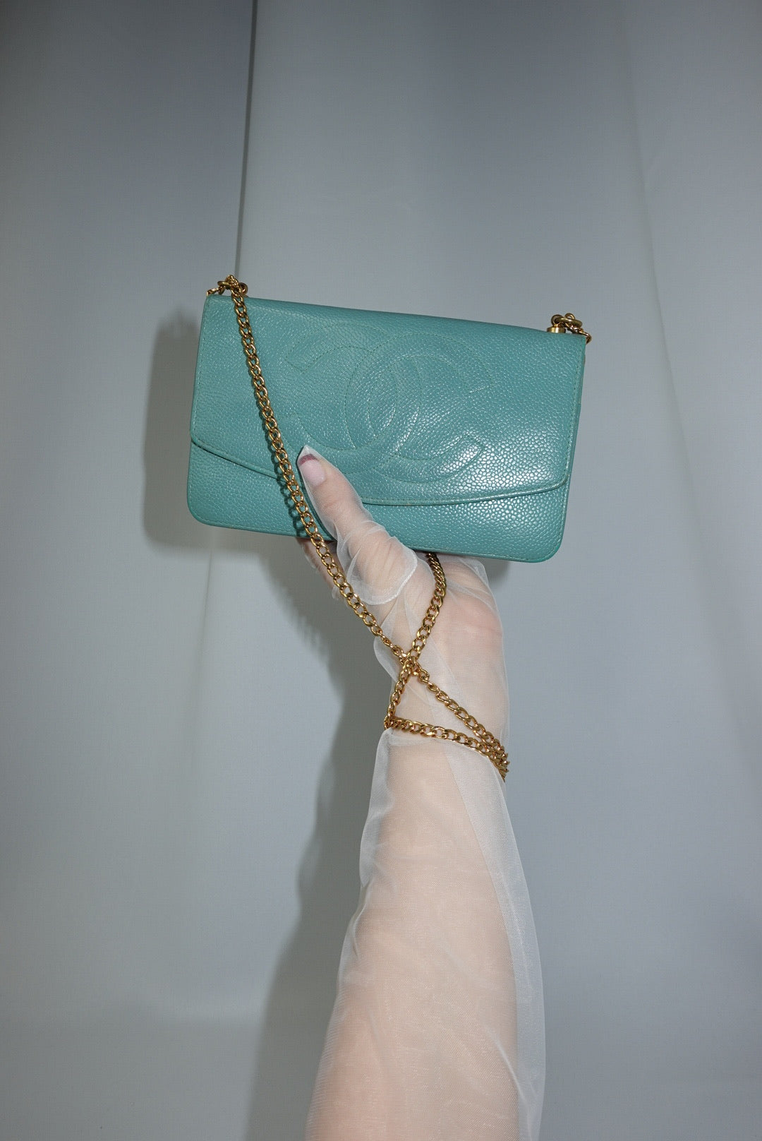 Chanel Re-Worked Flap W.O.C. Teal CC logo