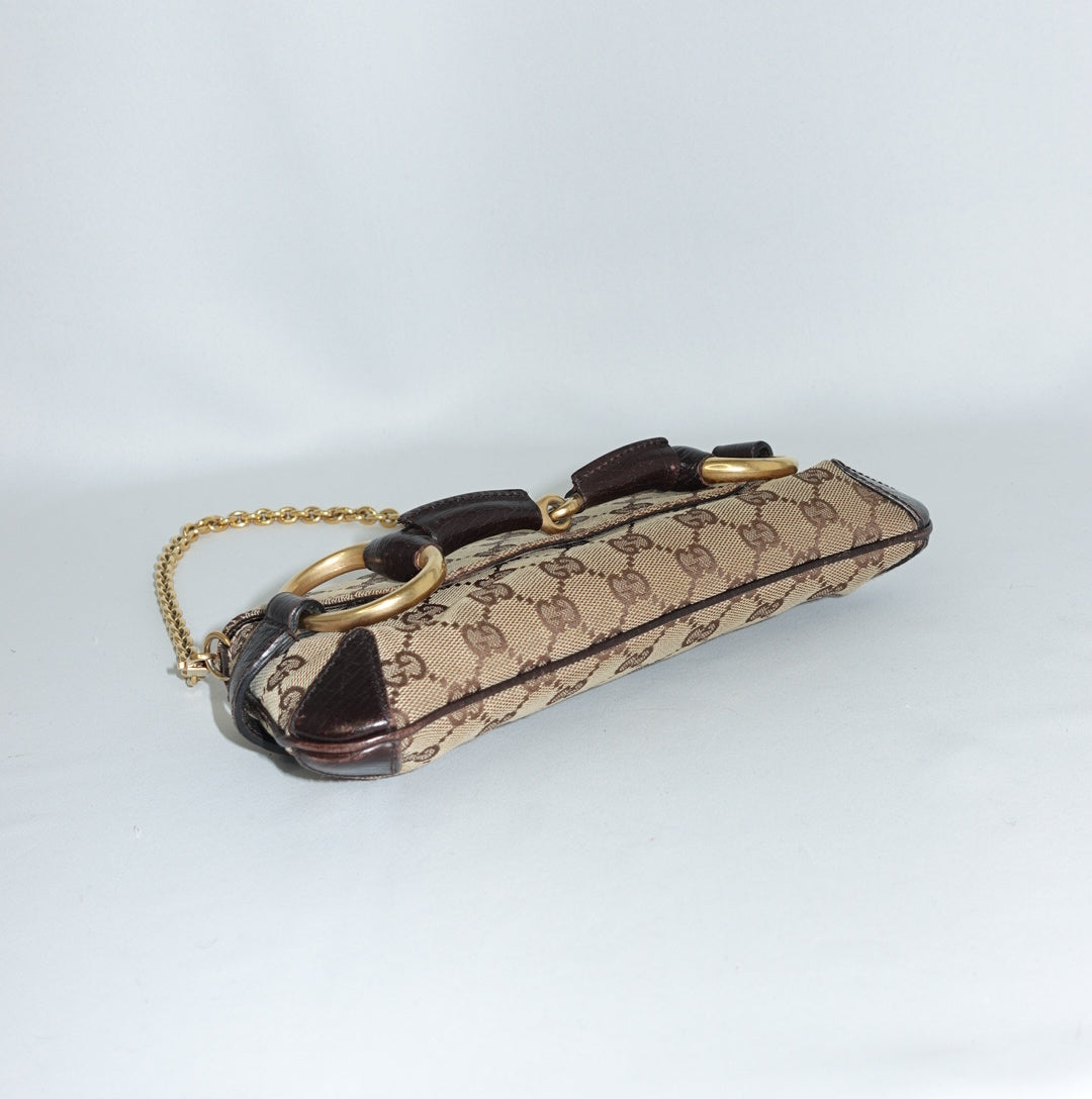 Gucci Horsebit Chain Monogram Canvas Shoulder Bag