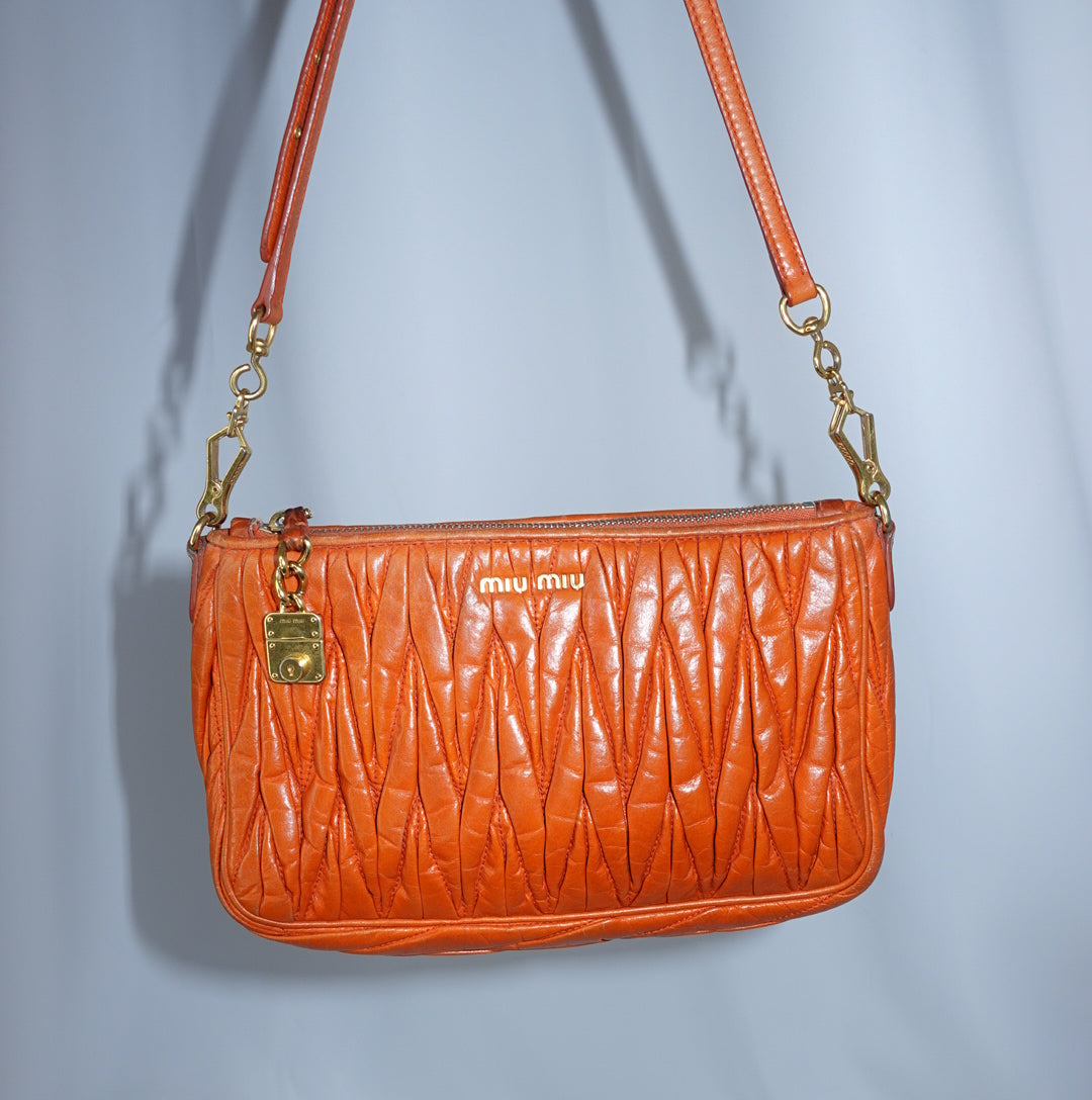 Miu Miu Orange Matelasse Shoulder Bag