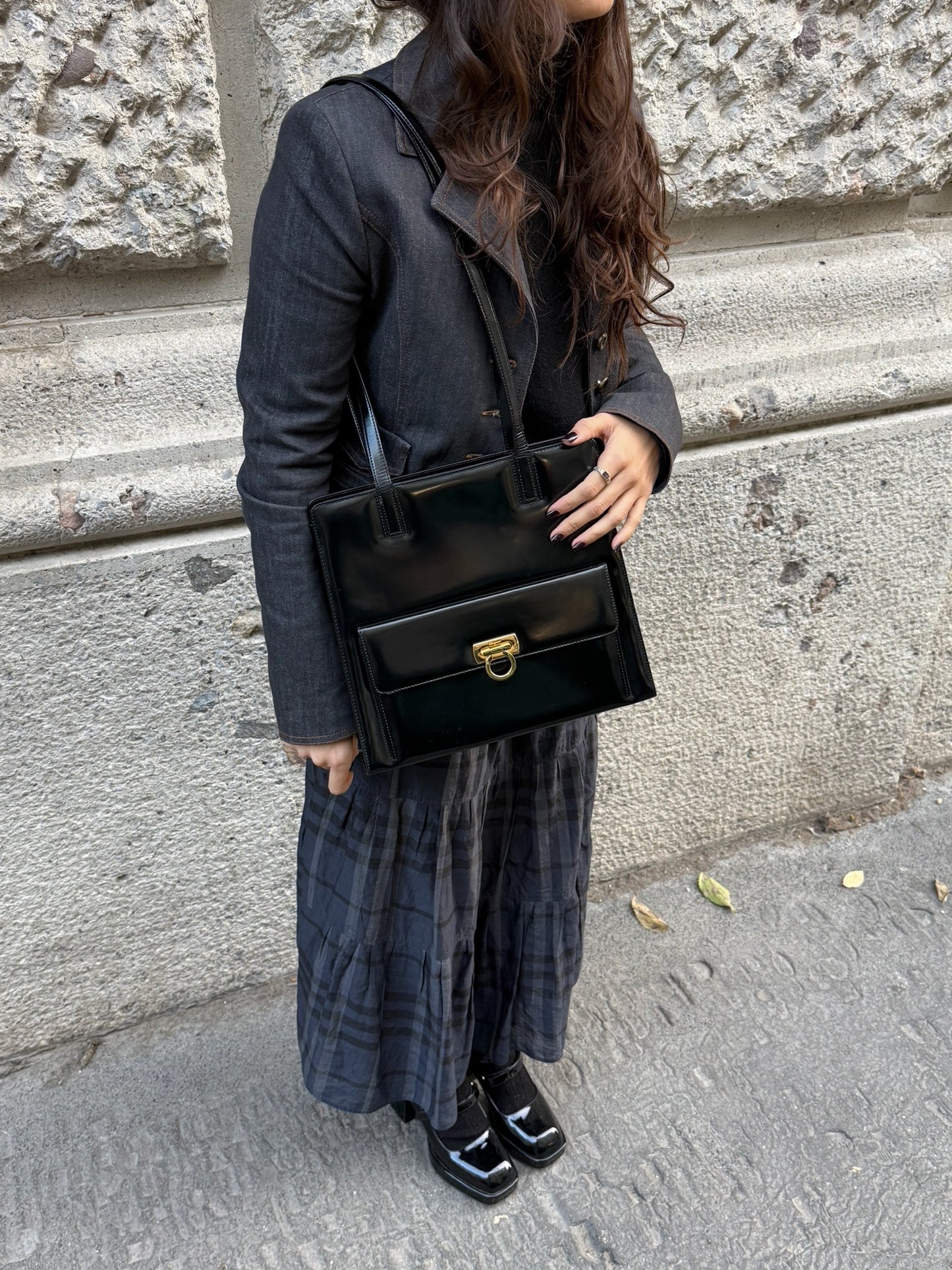 Salvatore Ferragamo Vintage Black Shoulder Gancini Bag