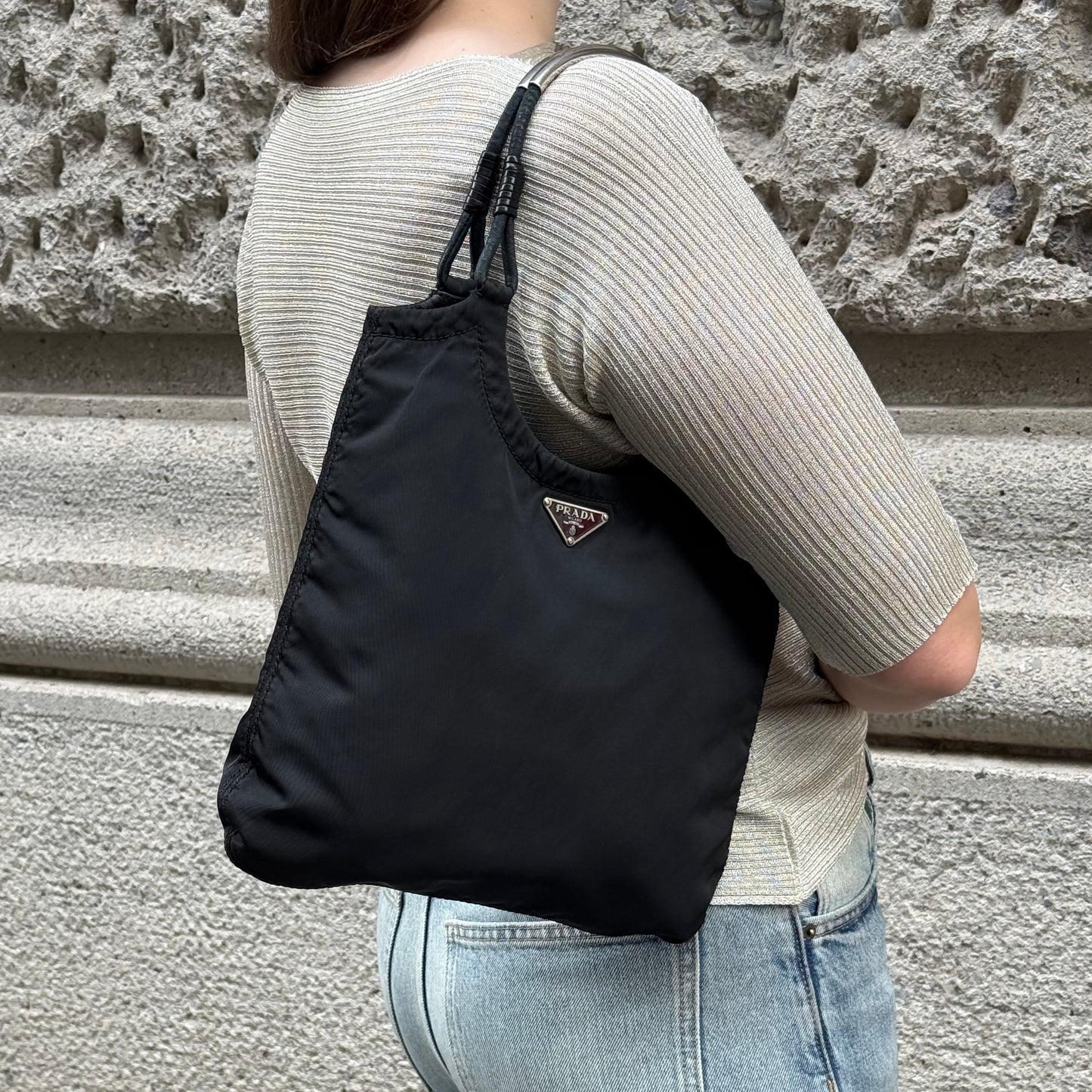 Prada Nylon Tote Metal Strap