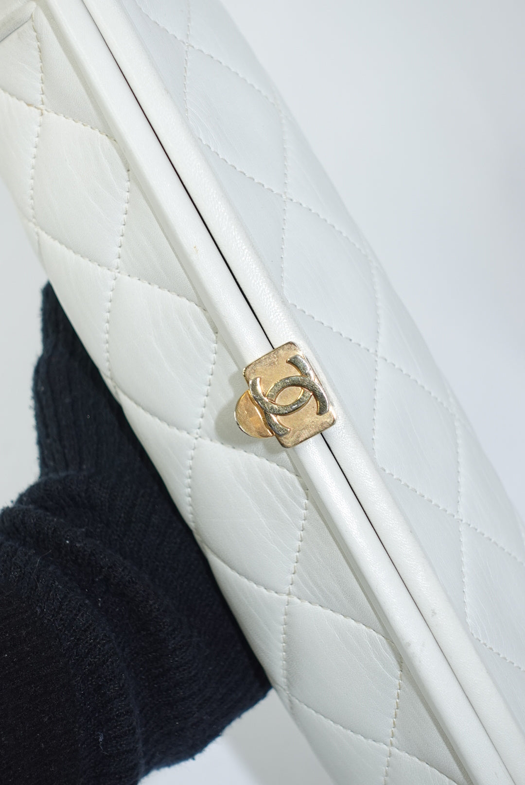 Chanel Vintage White Quilted Leather Clutch