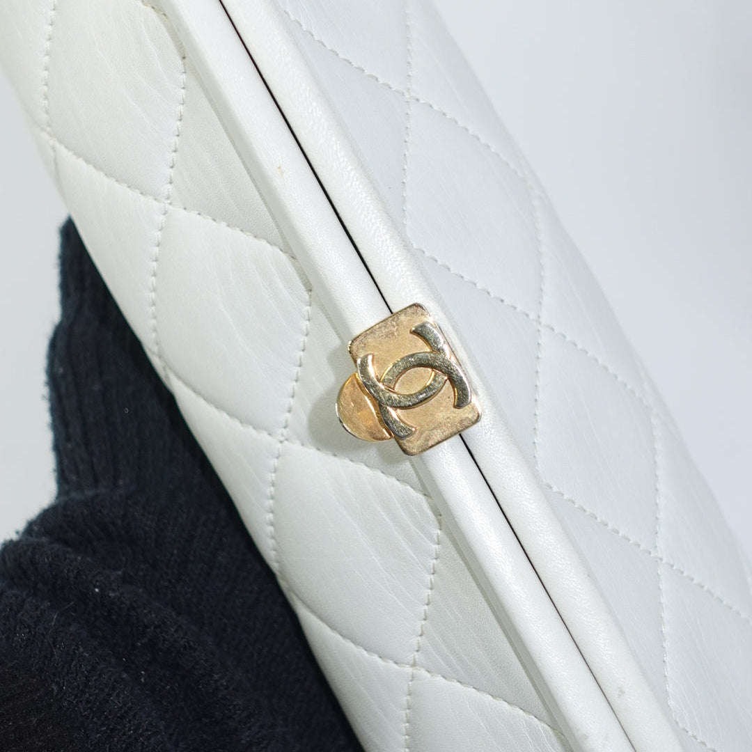 Chanel Vintage White Quilted Leather Clutch