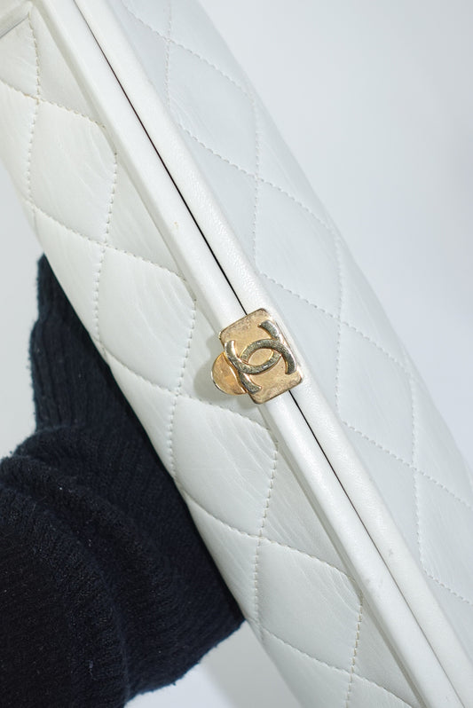 Chanel Vintage White Quilted Leather Clutch