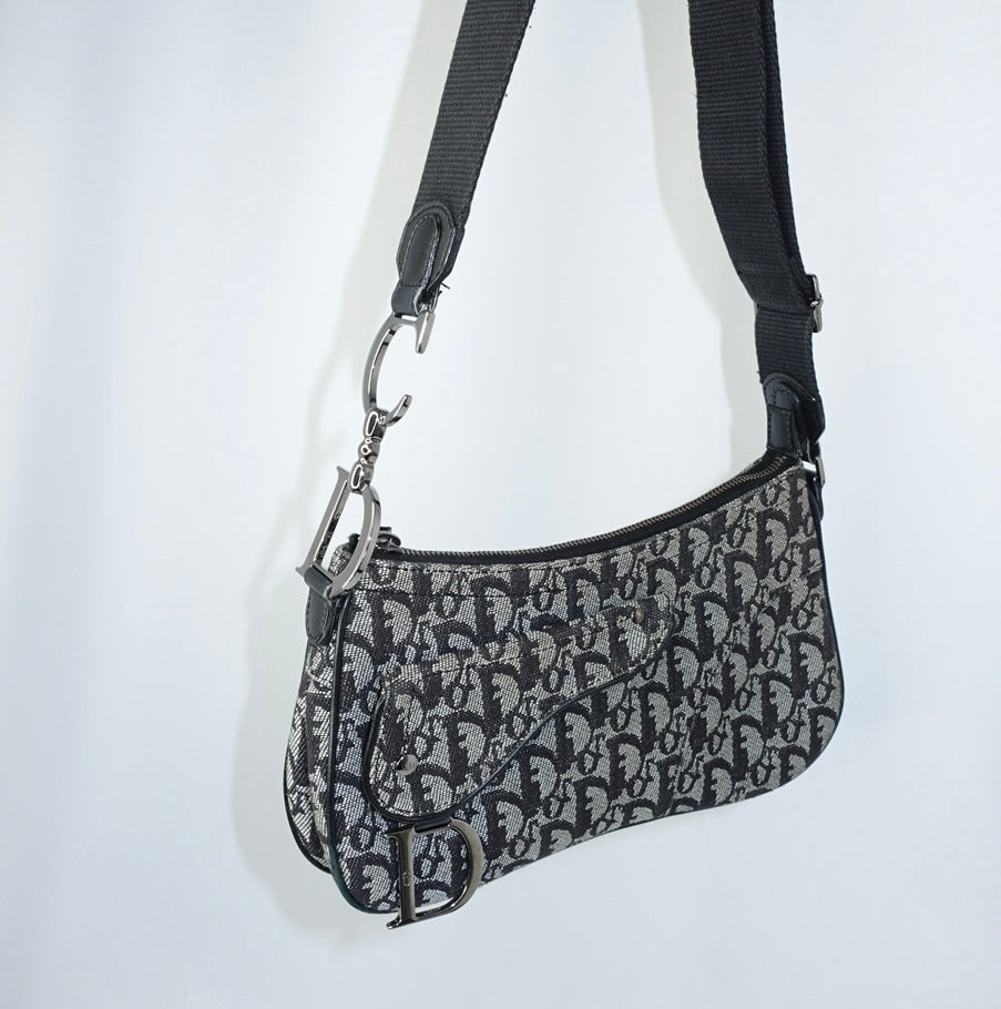 Dior Saddle Flap Monogram Canvas Shoulder Bag