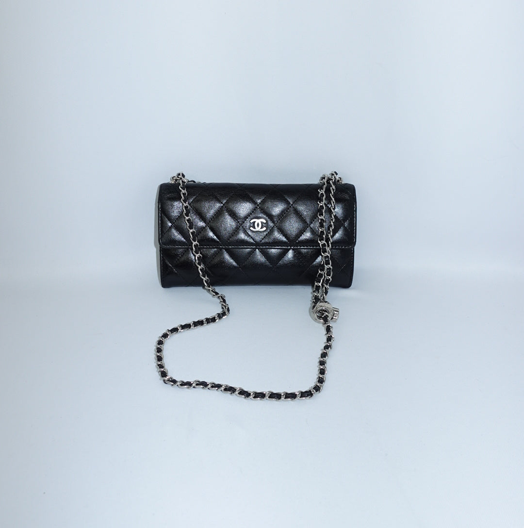 Chanel Black Leather WOC Silver Logo