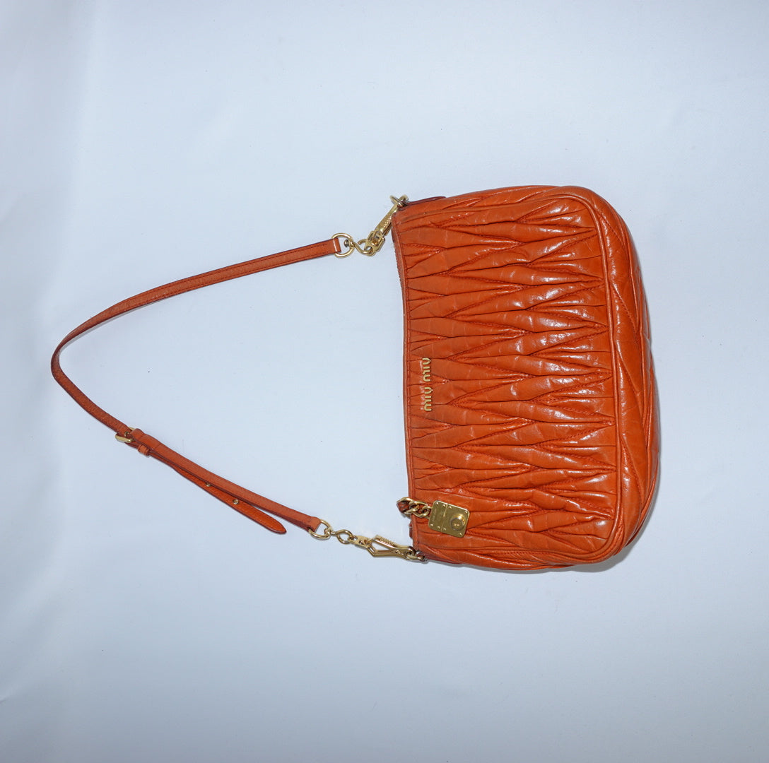 Miu Miu Orange Matelasse Shoulder Bag