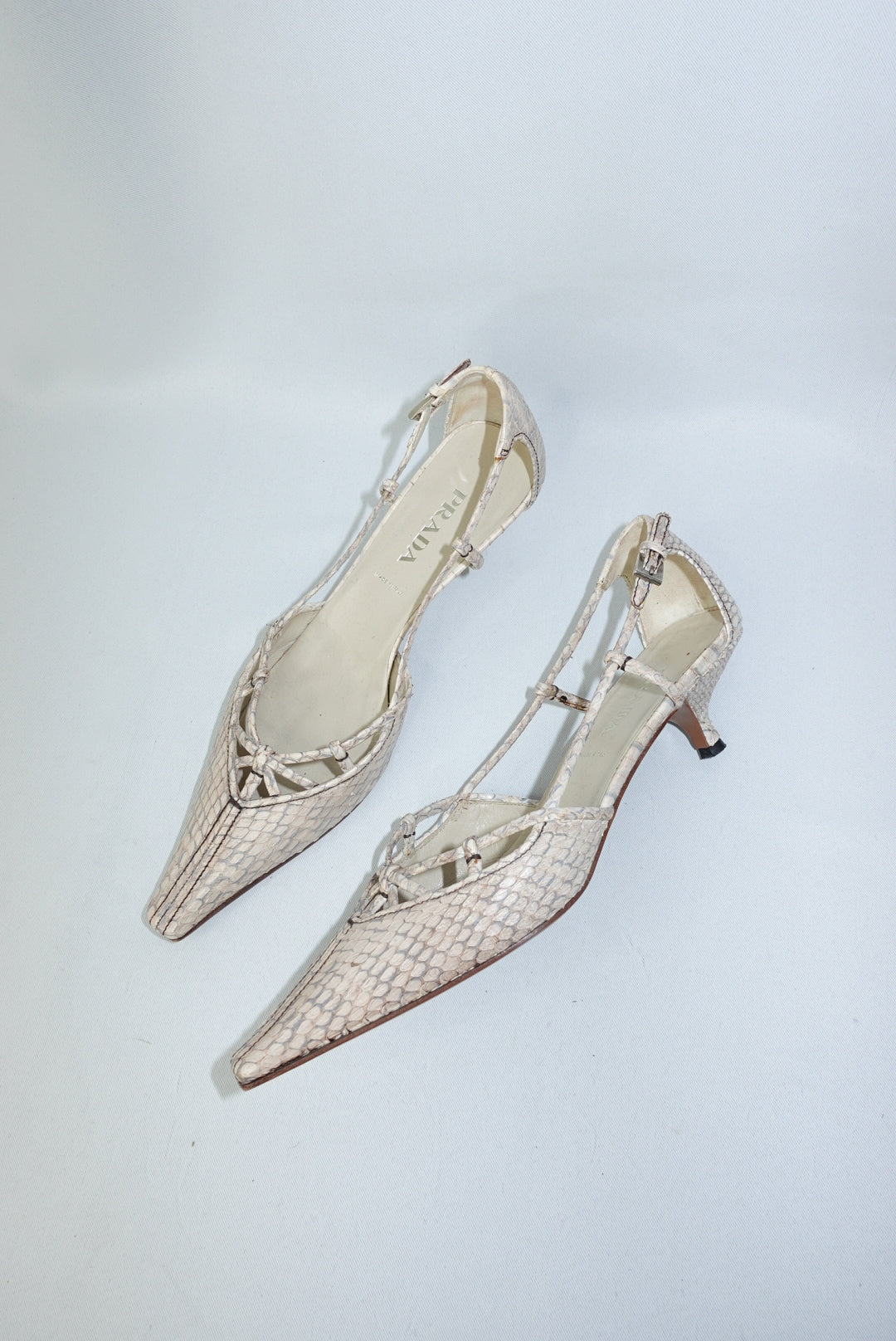 Prada Vintage Beige Python Pointed Toe Kitten Heels 38