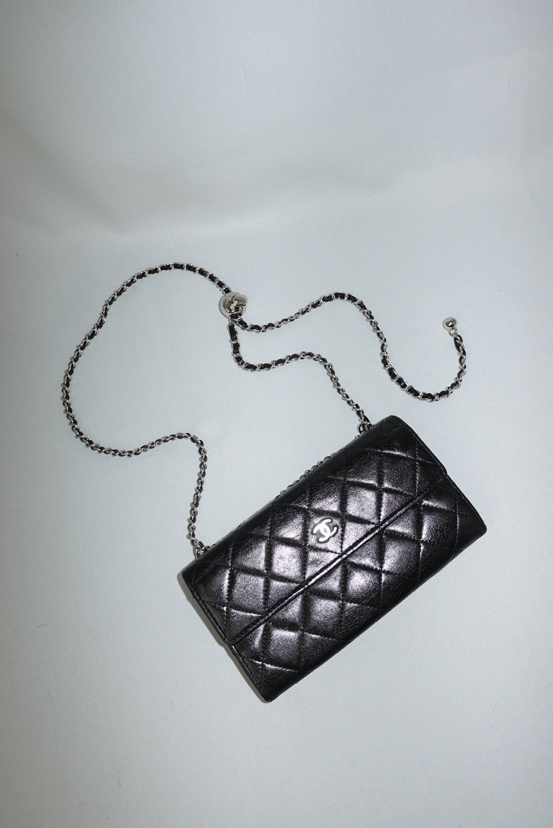 Chanel Black Quilted Caviar Leather Flap Wallet with Chain – Silver Tone