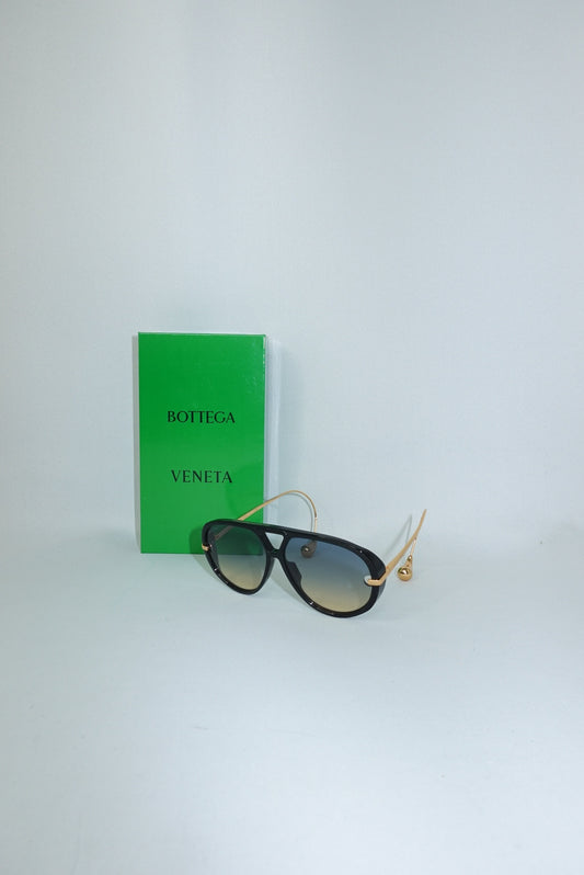 Bottega Veneta Aviator Drop Black and Gold Toned Sunglasses
