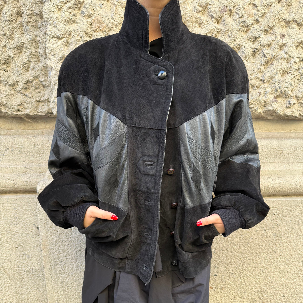 Black Suede and Leather Bomber Jacket