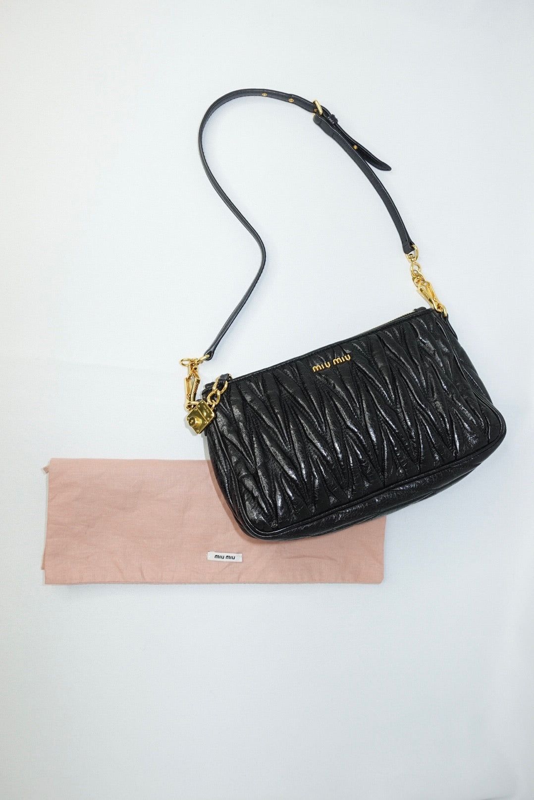 Miu Miu Vintage Wander Matelassé Black Bag w/ Charm