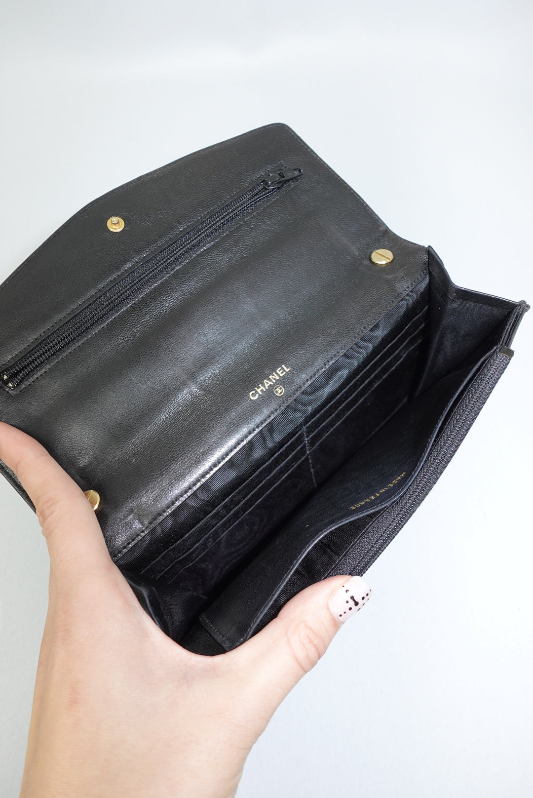 Chanel Re-Worked Vintage Flap Wallet With Chain Black Lambskin CC logo