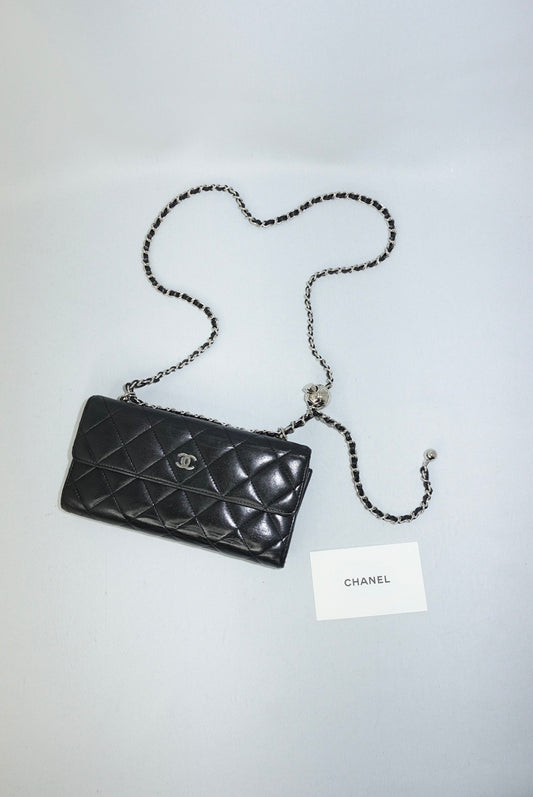 Chanel Re-Worked Timeless Flap Black Lambskin Wallet w/chain